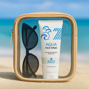 Aqua Face Wash tube with visible water droplets symbolizing hydration