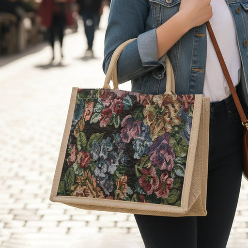 Front view of multipurpose floral print carry hand bag