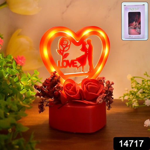 Romantic heart-shaped couple showpiece with artificial rose decorations