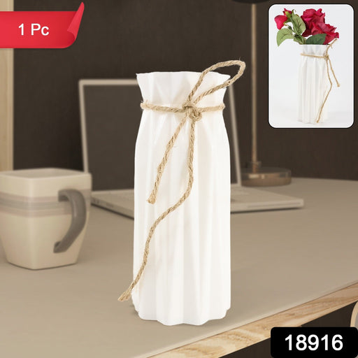 White ceramic-look plastic flower vase for office desk decoration