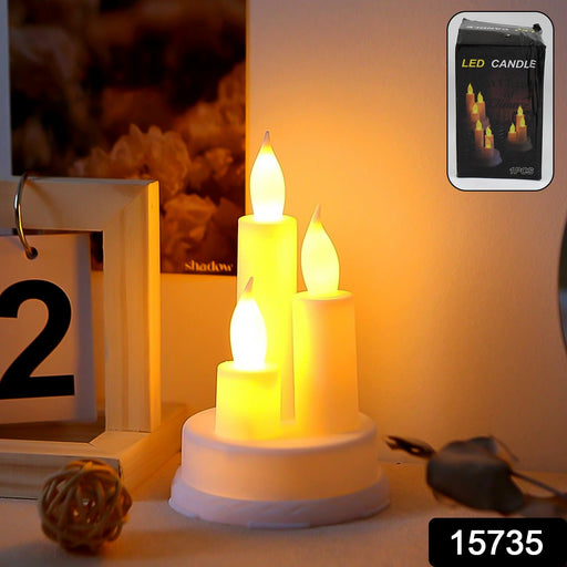 Close-up of a battery-operated LED taper candle showcasing its realistic flame effect.