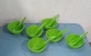 Front view of the CookAura 6-piece plastic soup bowl set, highlighting its simple, elegant design.