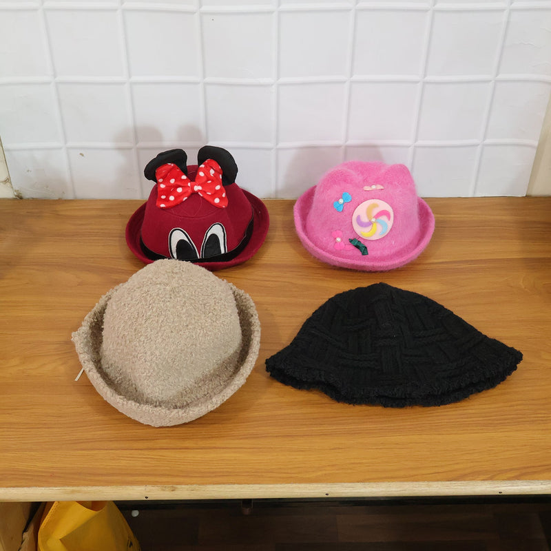 Bucket cap worn outdoors in winter