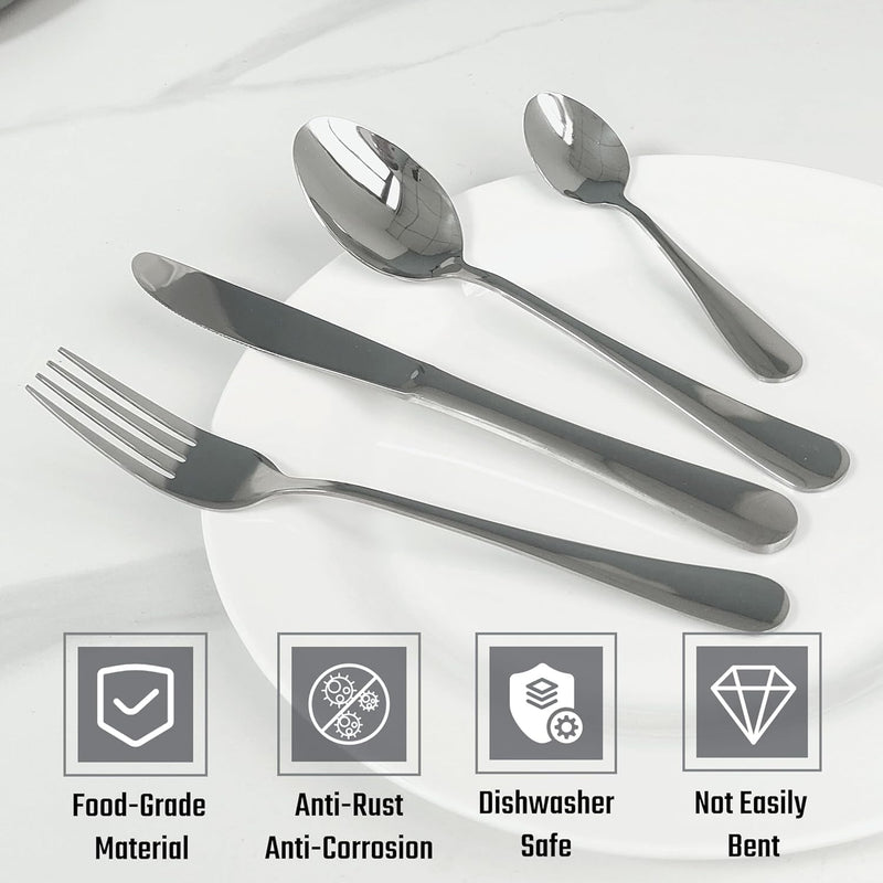Elegant dining table arrangement with polished stainless steel cutlery