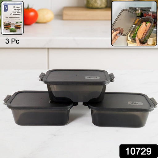 Stackable rectangular food storage containers in a sleek smoke black finish.