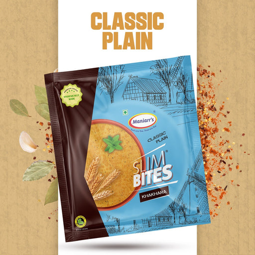 Maniarr's Plain Khakhra wheat chips packet, showing the crispy snack.