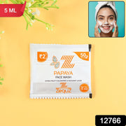 Close-up of papaya face wash sachet with foaming texture