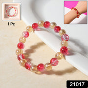 Close-up of beaded stretch bracelet highlighting elastic design and round beads