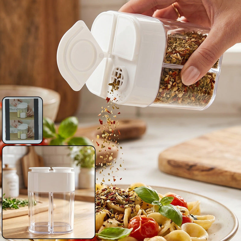 Four compartment plastic kitchen storage container