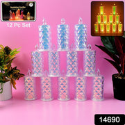 Battery-operated flameless LED candles with diamond-patterned casing