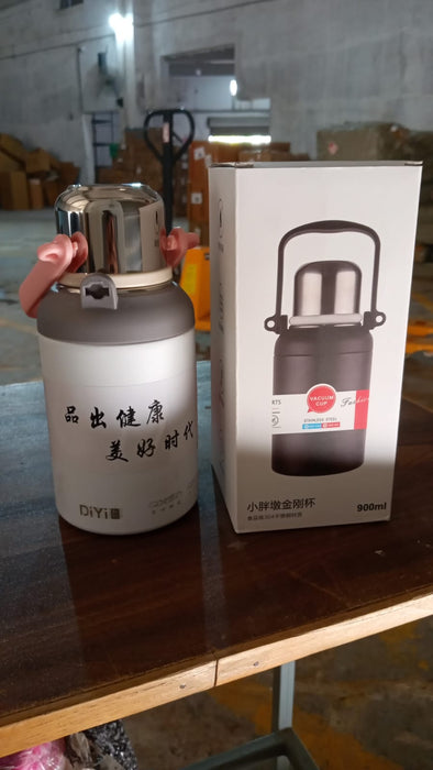 Stainless Steel Vacuum Insulated Water Bottle / Cup | Leak Proof Flask for Tea Coffee | Reusable Water Bottle with Hanging Strap | Bottle for Hot & Cold Drinks Wide Mouth Water Flask (900 ML / Mix Color)
