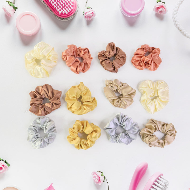 Stretchy satin hair scrunchie displaying smooth satin fabric texture