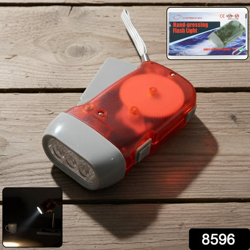 Side view of eco-friendly hand crank flashlight with wrist strap for outdoor use