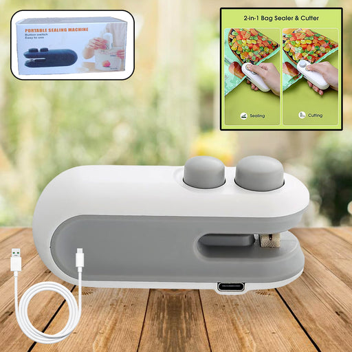 In-use shot of ChefAura mini bag sealer sealing plastic snack bag