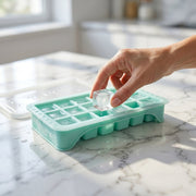 Plastic freezer ice tray with secure lid for hygienic freezing