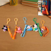 Cartoon bag charm keychain featuring durable strap and clip hook