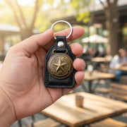 Durable decorative keychain with metal star and leather finish
