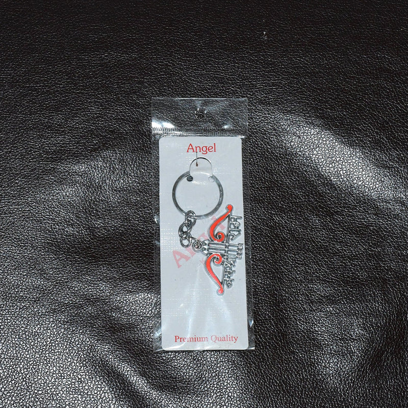 Styled display of Jai Shree Ram devotional metal keychain on vehicle keys