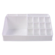 Pull-out drawer of the clear makeup organiser holding compacts and small items.