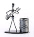 1636 Iron Musician Playing Bass Guitar Pen Stand Showpiece 