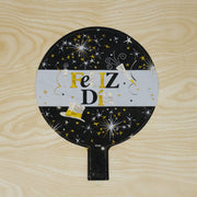 In-use black gold foil celebration balloon
