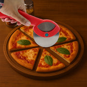 Supermom pizza cutter demonstrating smooth and precise cutting action.