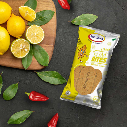 Pack of Maniarrs Lemon & Spicy Mini Slim Bites showcasing tangy and spicy snack