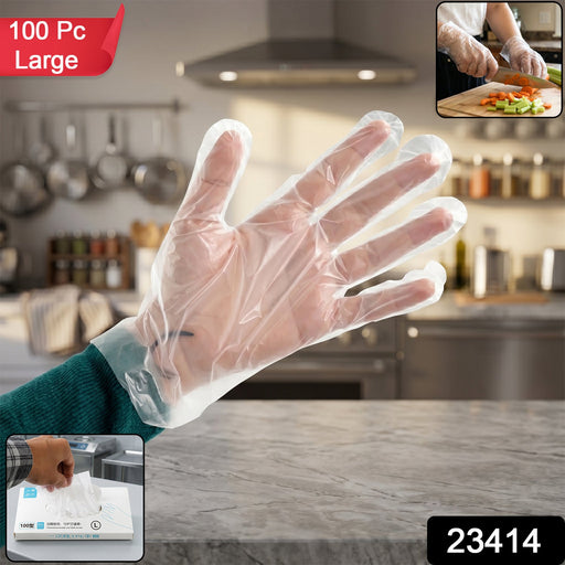 Pack of disposable clear plastic kitchen gloves in large size