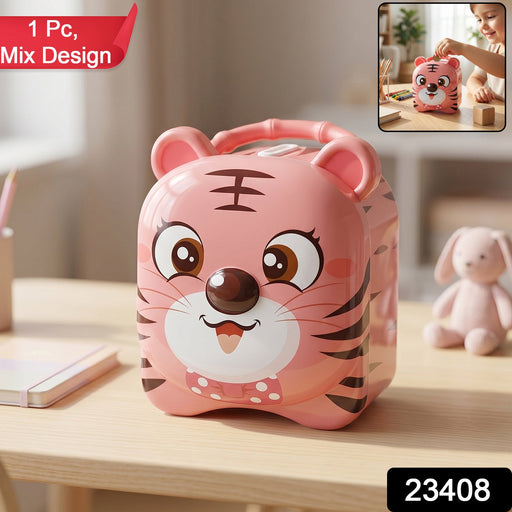 Colorful kids piggy bank with lock and key