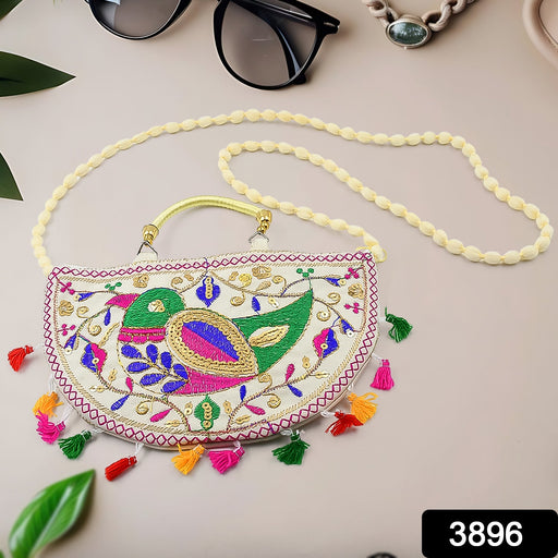Close-up of a handcrafted Jaipuri cotton shoulder bag showcasing detailed ethnic patterns.