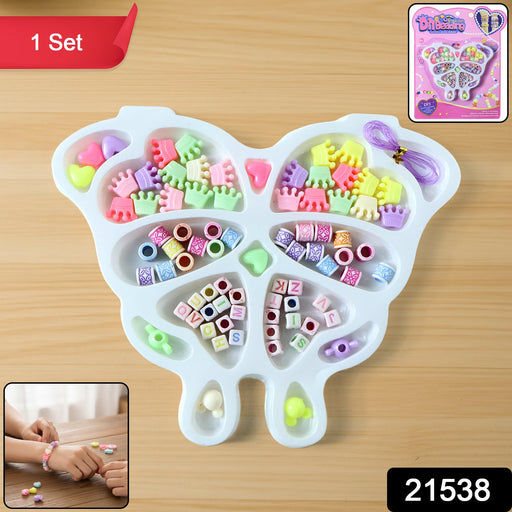 Close-up of colourful beads and charms in the jewellery making kit