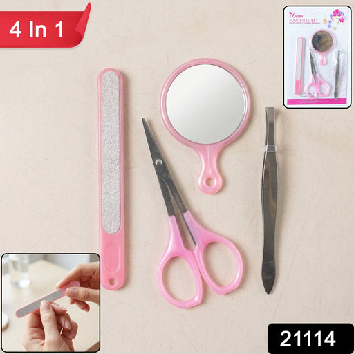 Nail grooming tool set including tweezers and mirror