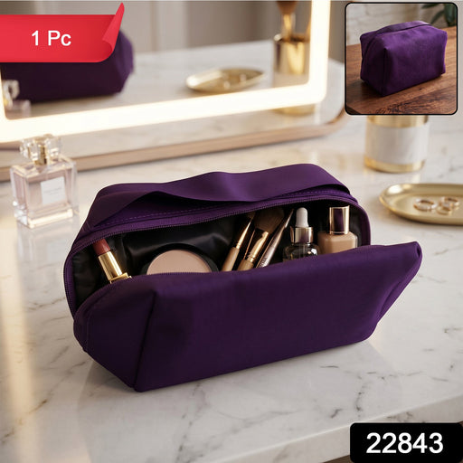 Compact travel makeup pouch with zipper closure
