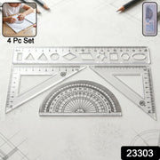 Complete geometry ruler set including 20cm ruler, set squares, and protractor