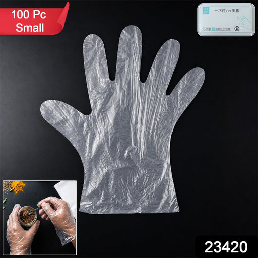 Clear plastic gloves for food handling and cleaning tasks