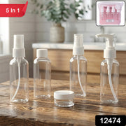 Refillable transparent travel cosmetic bottles and cream jar for toiletries