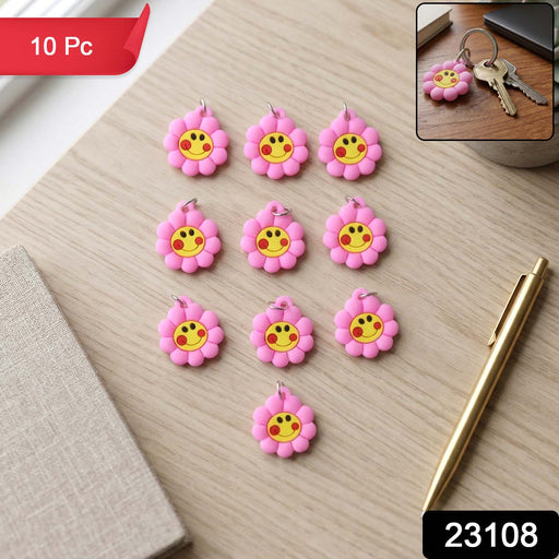 Pack of 10 cheerful flower smiley keychains