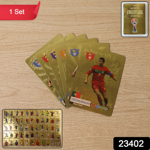 World football cards set with iconic players like Ronaldo and Messi