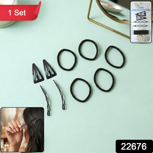 Hair styling kit with snap clips and rubber bands for all hair types
