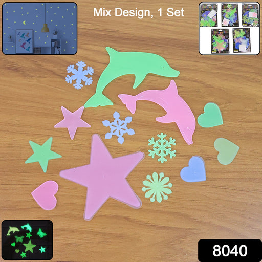 A complete set of fluorescent star and moon decals, ready to transform any kids' room decor.