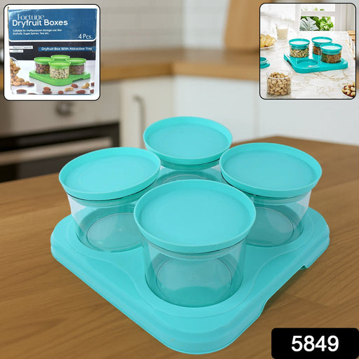 Close-up of the Organivo Mukhwas Dani Set, showing the four individual airtight containers and elegant tray.