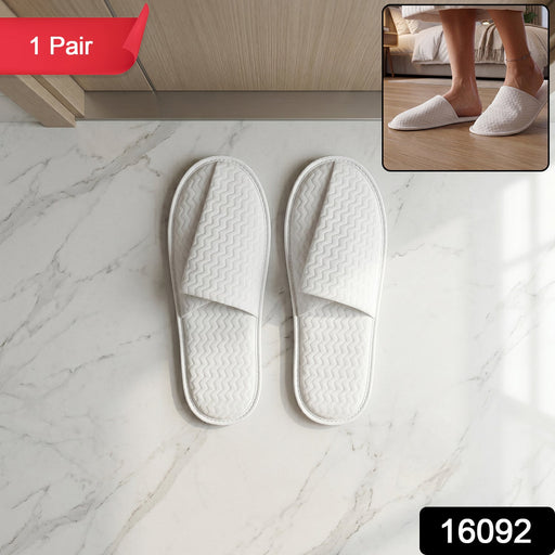 Soft white open-toe indoor slippers with cushioned sole