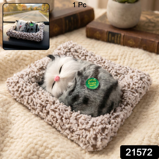 Close-up of plush cat open eye showpiece from side angle