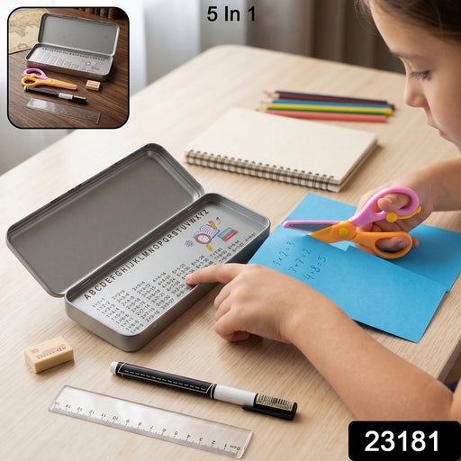 Durable metal pencil box for kids with accessories for school