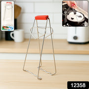 Durable stainless steel kitchen dish gripper tong with red heat-resistant handle