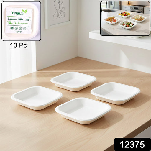 Stacked 10-piece disposable square food trays ideal for catering and events.