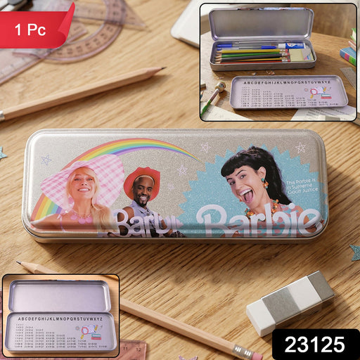 Spacious interior of open printed metal pencil case