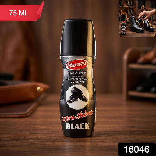 Maxwax shoe polish packaging in black liquid form