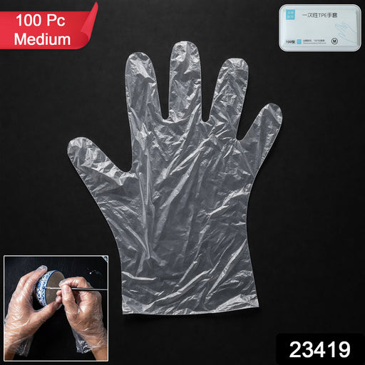 Pack of 100 transparent disposable plastic gloves