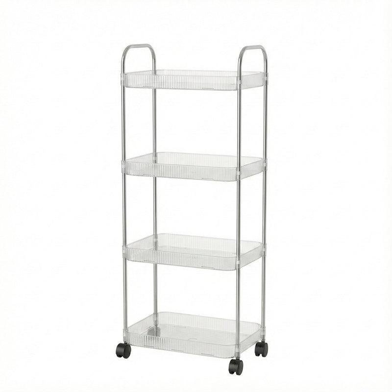 Compact multipurpose storage trolley with four layers and wheels